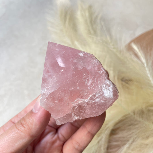 Rose Quartz Point Half Polished Half Rough