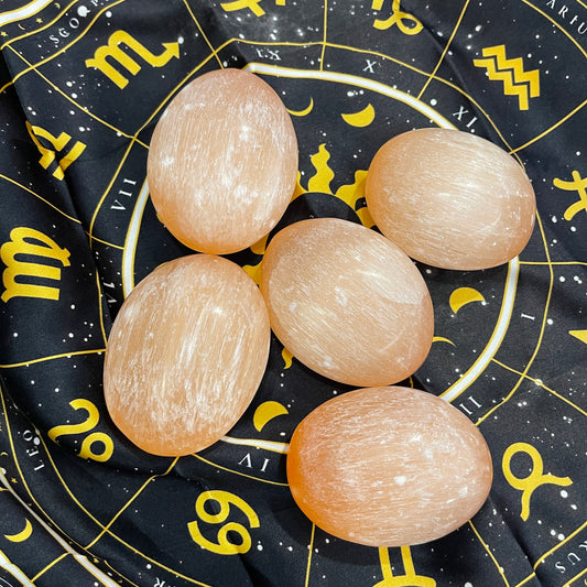 Peach Selenite Palm Stone