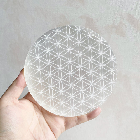 Selenite Plate | Flower of Life Large