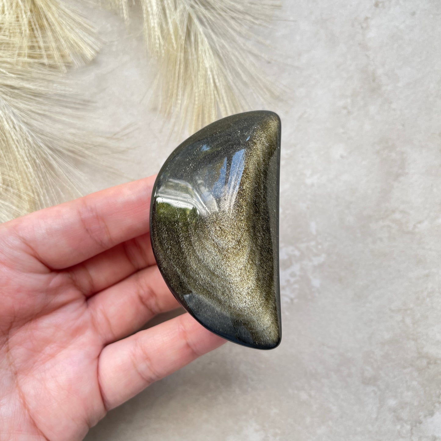 Gold Sheen Obsidian Moon Carving