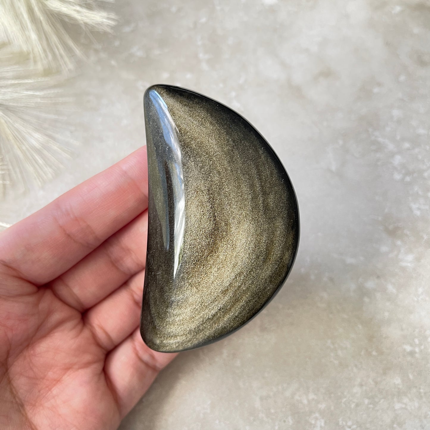 Gold Sheen Obsidian Moon Carving