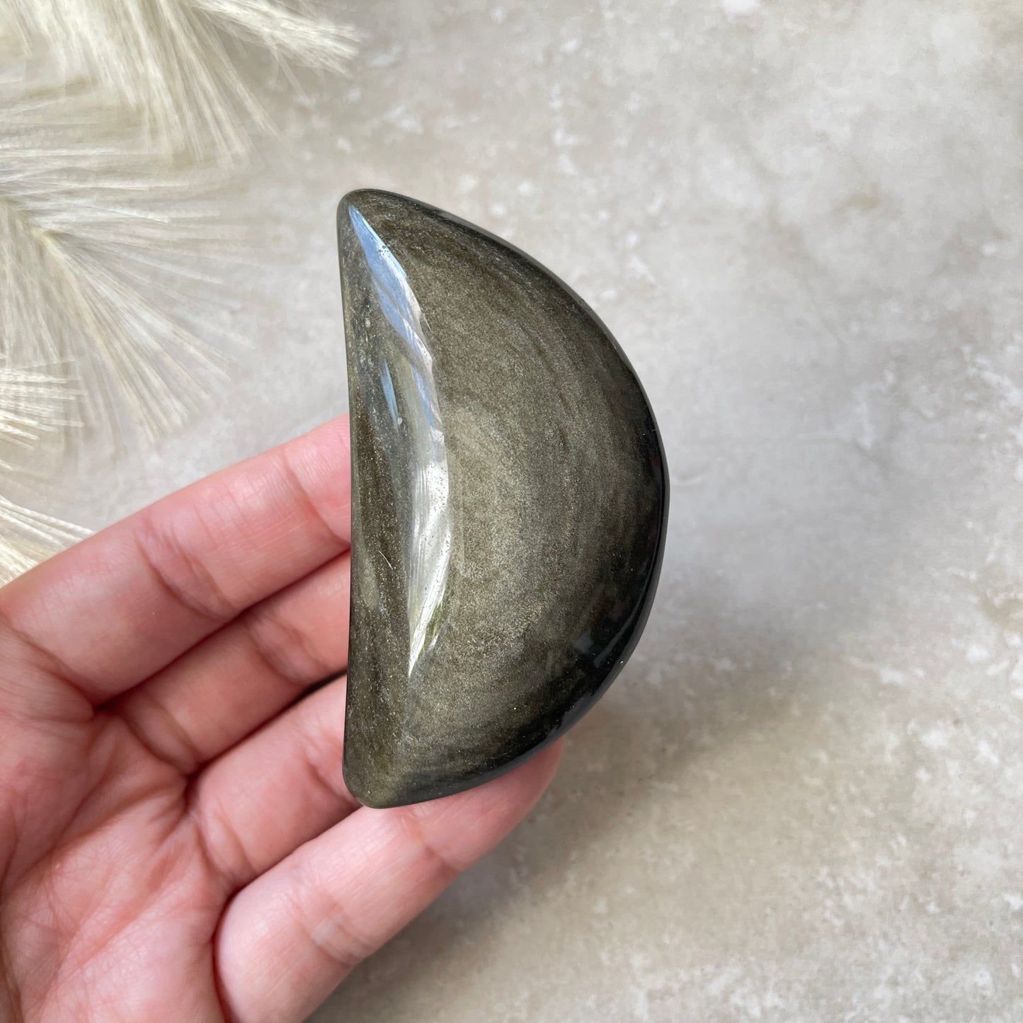 Gold Sheen Obsidian Moon Carving