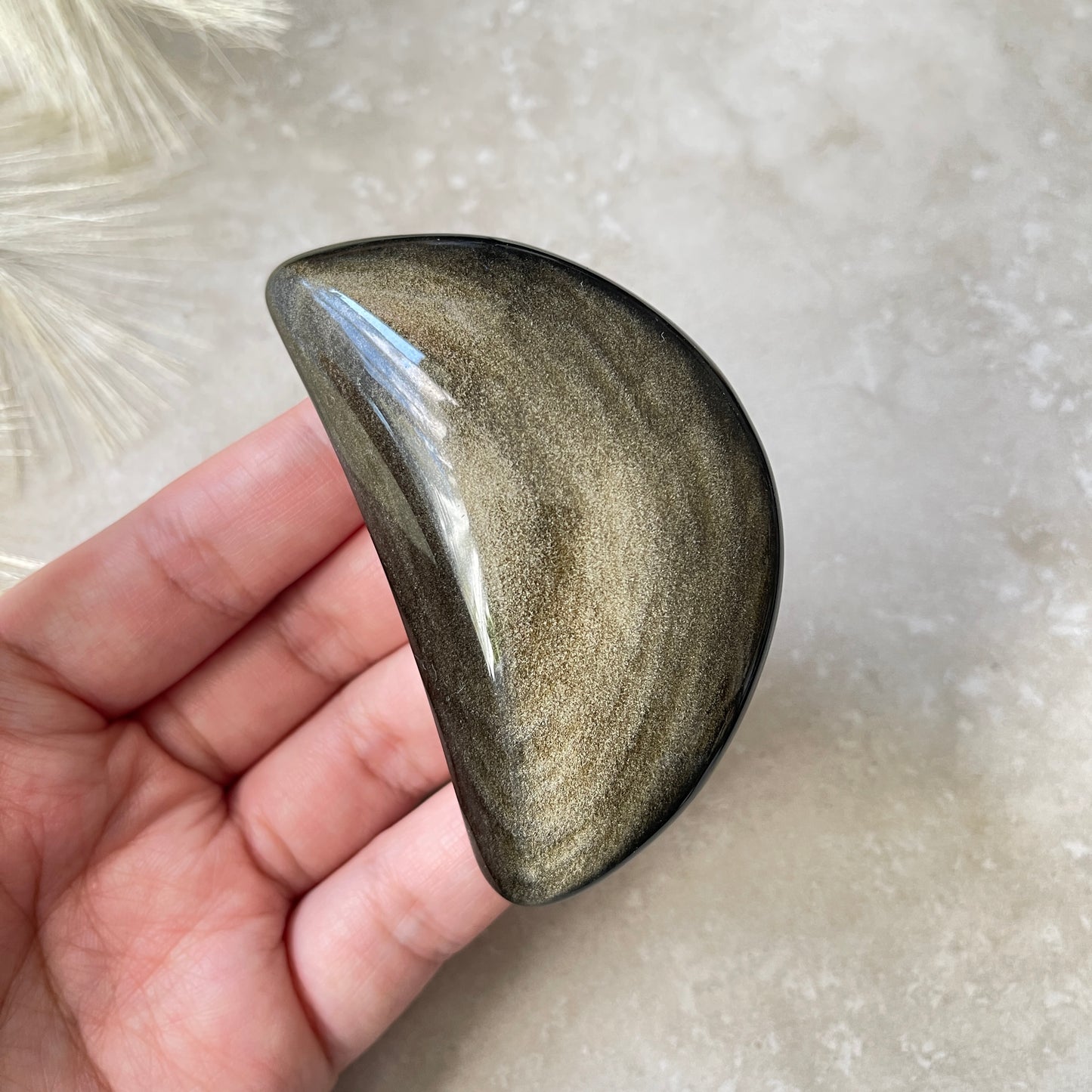 Gold Sheen Obsidian Moon Carving