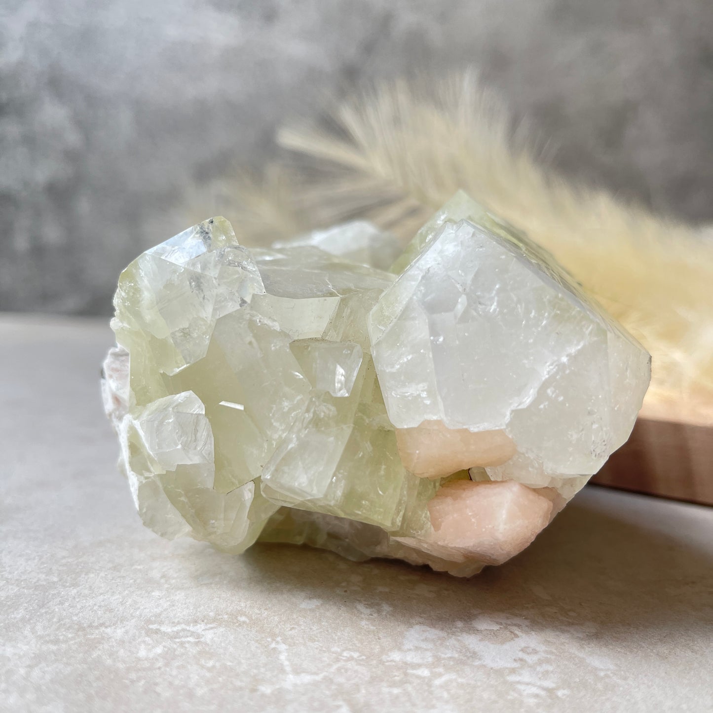 Apophyllite Green Cluster with Peach Stilbite