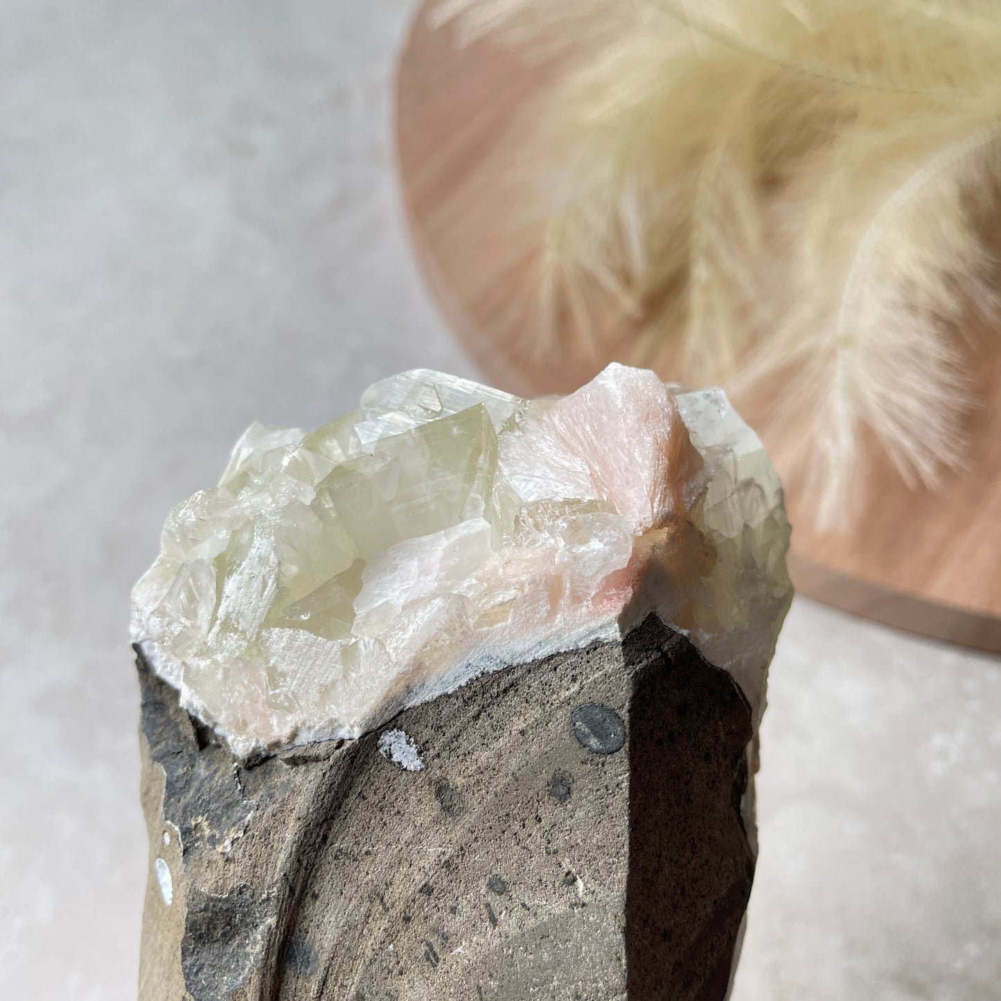 Apophyllite Green Cluster with Peach Stilbite