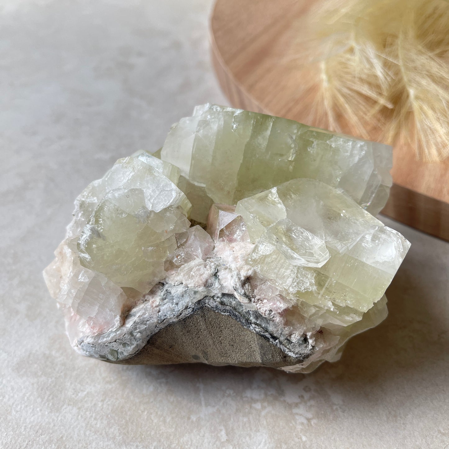 Apophyllite Green Cluster with Peach Stilbite