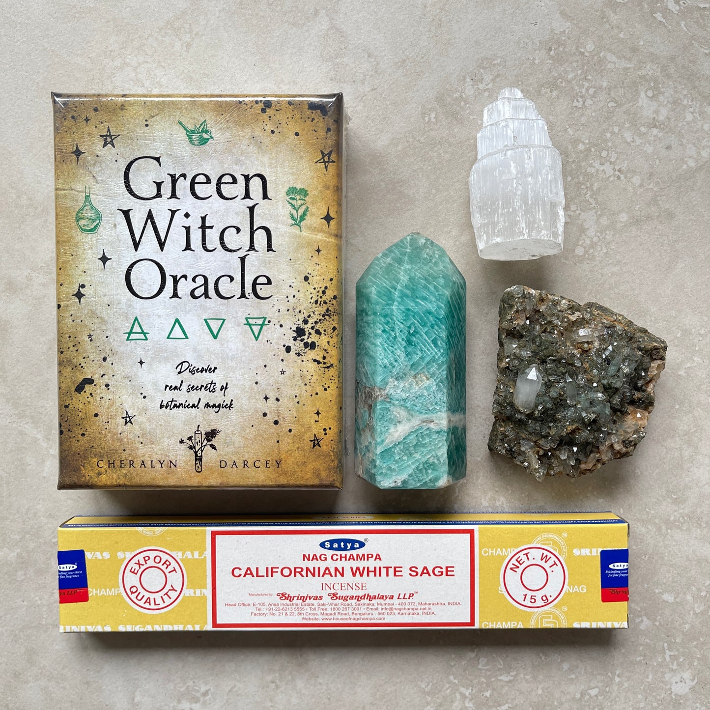 Crystal and Green Witch Oracle Card Set Gift Box Bundle