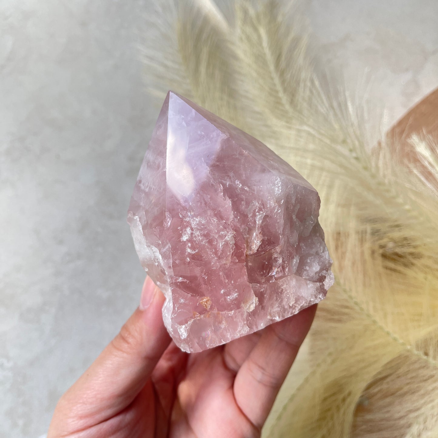 Rose Quartz Point Half Polished Half Rough