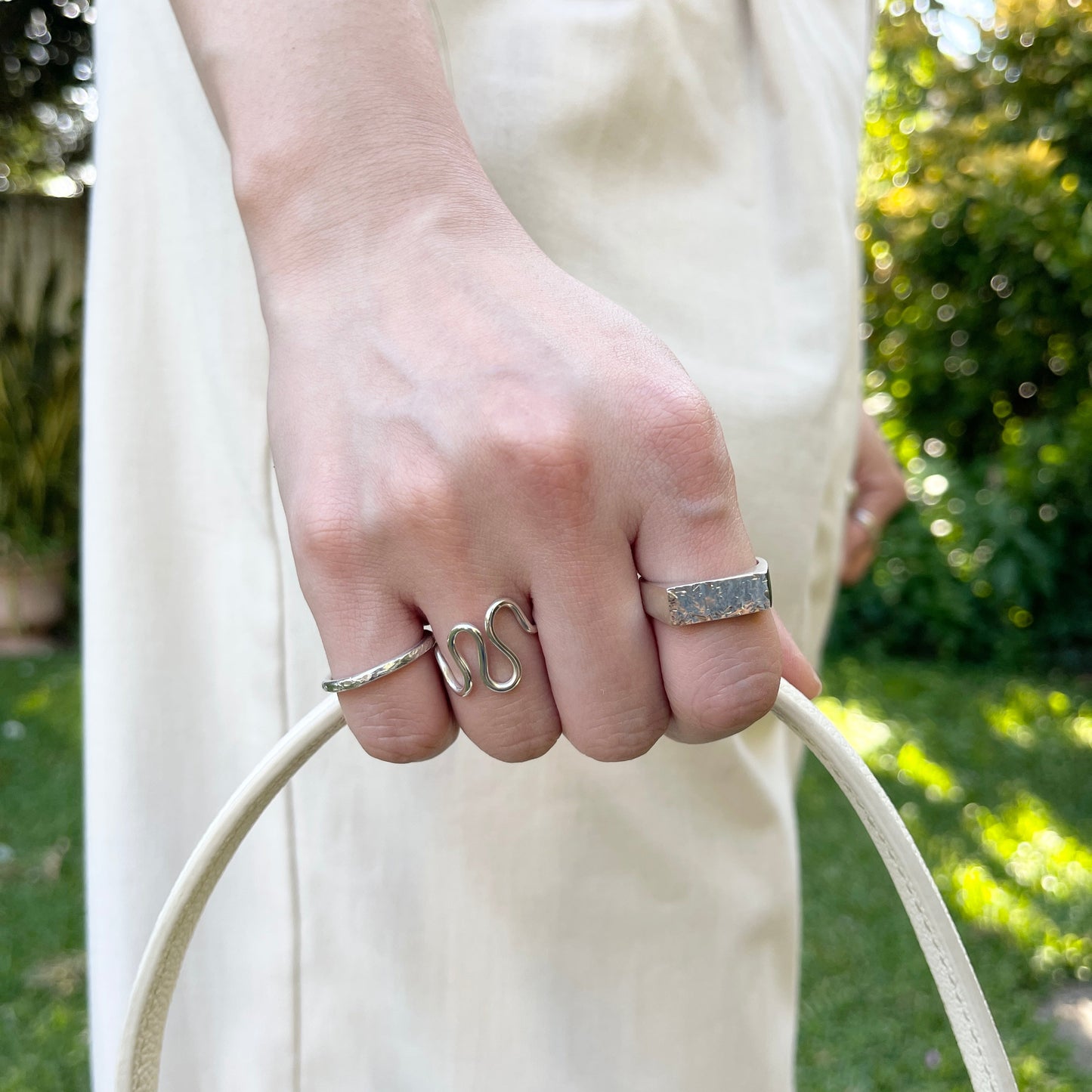 Rectangle Ring with Hammered Texture