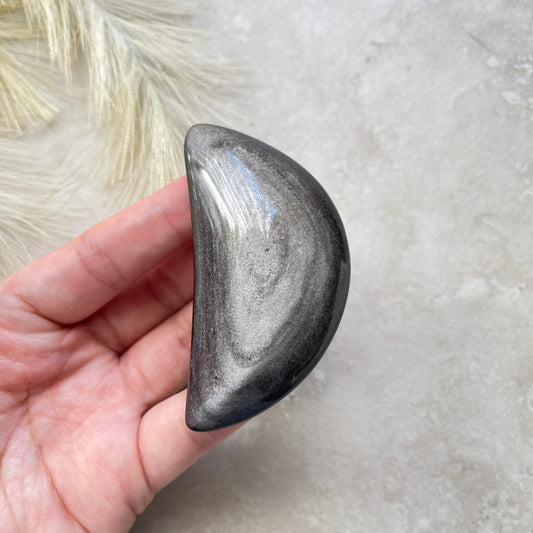 Silver Sheen Obsidian Moon Carving